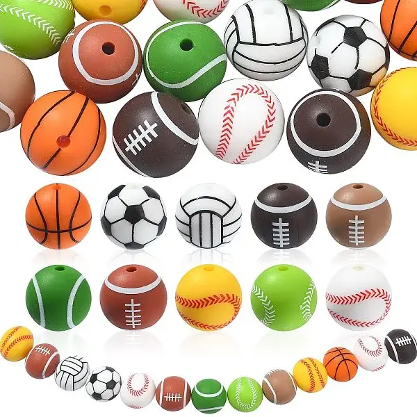 20Pcs 10 Style Sports Theme Food Grade Eco-Friendly Silicone Focal Beads