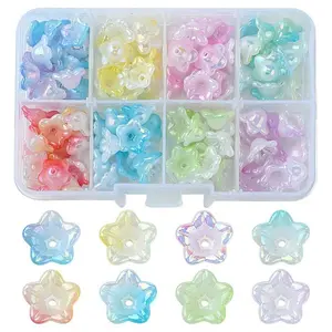 120Pcs 8 Colors UV Plating Iridescent Acrylic Bead Caps