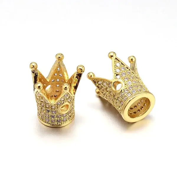 Brass Micro Pave Cubic Zirconia Crown Beads