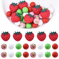 30Pcs Roumd & Strawberry Food Grade Eco-Friendly Silicone Focal Beads