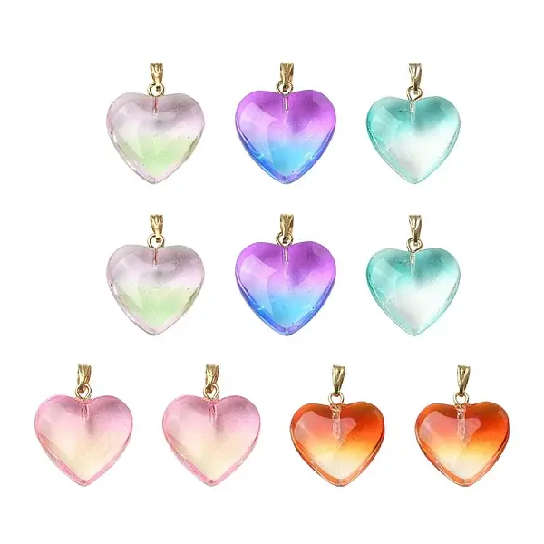 10Pcs 5 Colors Two Tone Transparent Glass Pendants