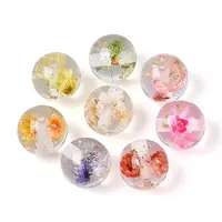 Transparent Resin & Gold Foil & Dried Flower Round Beads