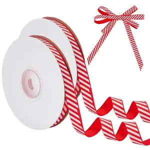 25 Yards Christmas Striped Polyester Grosgrain Ribbon