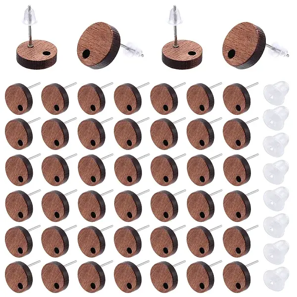 50Pcs Wood Stud Earring Finding