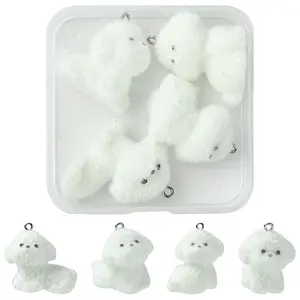 4Styles 4Pcs Flocking Resin Cute Puppy Pendants