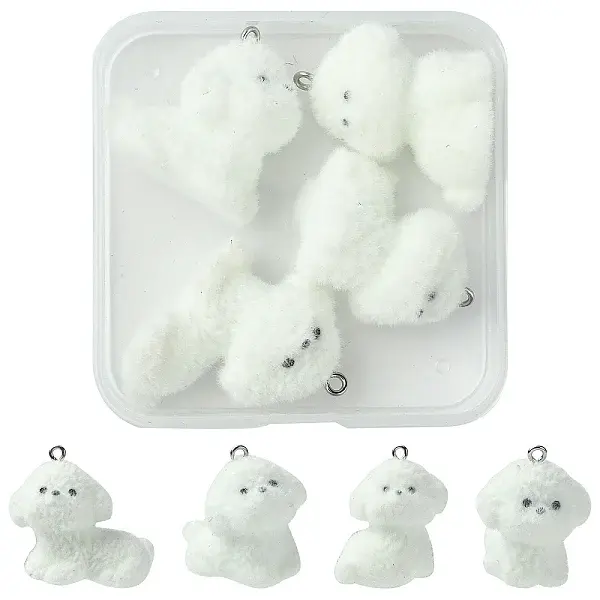4Styles 4Pcs Flocking Resin Cute Puppy Pendants
