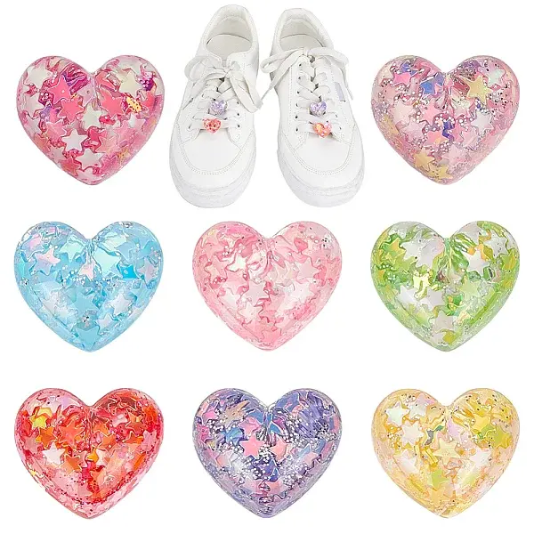 16Pcs 8 Colors Heart Resin Shoes Shoe Buckle Clips