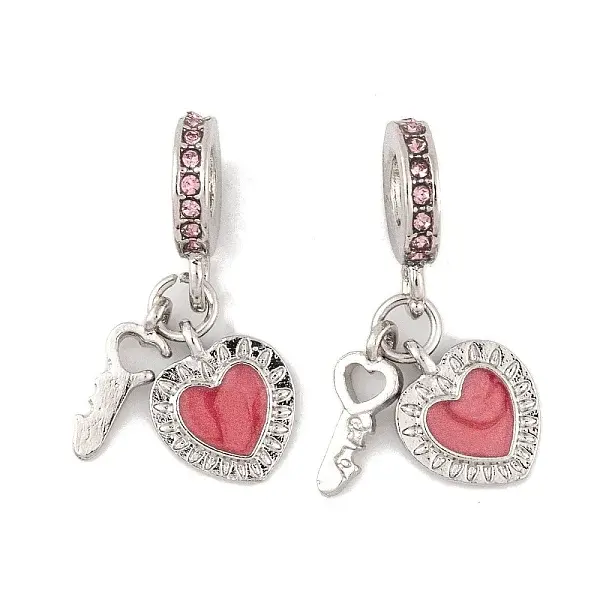 Rack Plating Alloy Light Rose Rhinestone European Dangle Charms