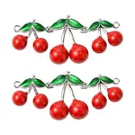 2Pcs Brass Red and Green Enamel Cherry Connector Charms