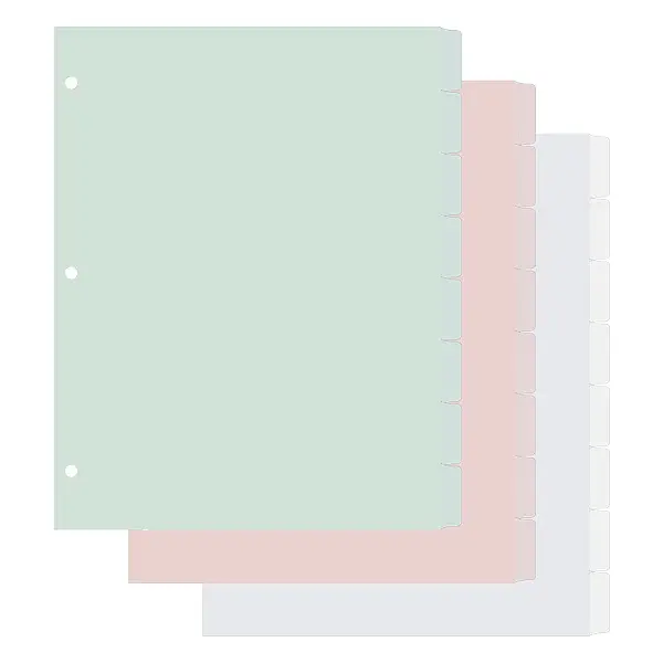 48Pcs 3 Colors PP Plastic Binder Index Divider Sheets