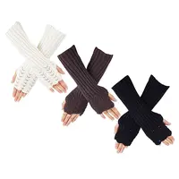 3Pairs 3 Colors Acrylic Fibers Long Knitted Fingerless Gloves
