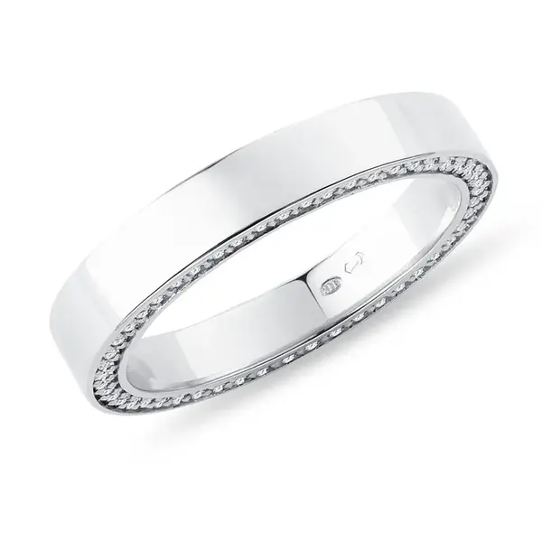 Pánský prsten v bílém zlatě s diamanty po straně obroučky KLENOTA