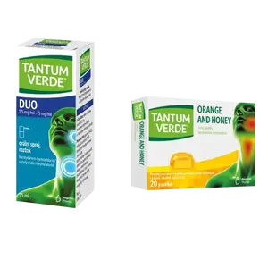 TANTUM VERDE DUO 1,5 mg/ml + 5 mg/ml orální sprej, roztok 15 ml a Tantum Verde Orange and Honey 3 mg 20 pastilek