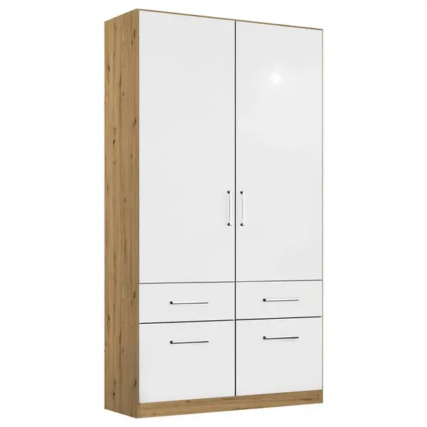 Rauch Möbel ŠATNÍ SKŘÍŇ S OTOČNÝMI DVEŘMI, dub artisan, vysoce lesklá bílá, 91/210/54 cm