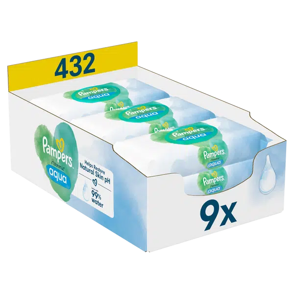 PAMPERS Harmonie Aqua Vlhčené ubrousky 9 x 48 ks