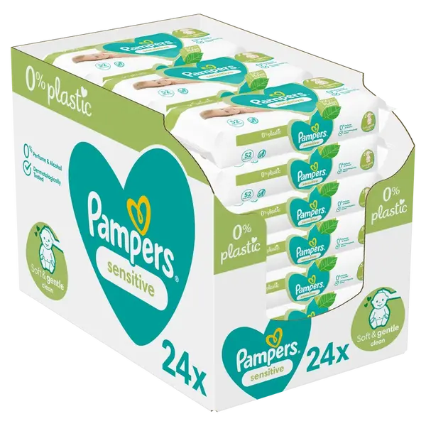 PAMPERS Sensitive Plastic Free Vlhčené ubrousky 24 x 52 ks