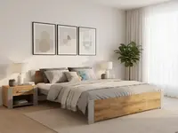 Posteľ IKAROS 160 x 200 cm, dub artisan/sivá Rošt: S latkovým roštom, Matrac: Matrac COCO MAXI 20 cm