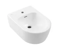 Villeroy & Boch Skyla - Závesný bidet 530x370 mm, s prepadom, otvor na batériu, CeramicPlus, Stone White 448200RW