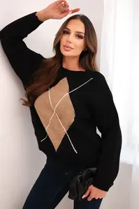 Kesi Włoski Dámský svetr s příměsí vlny a alpaky v geometrickém vzoru černý