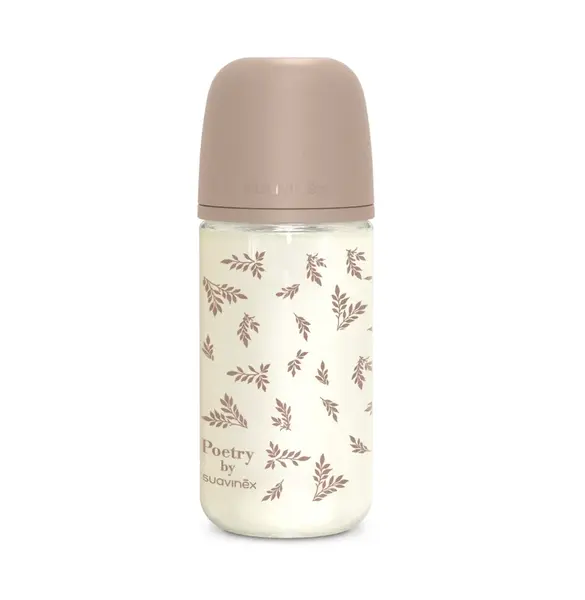 Suavinex Poetry Skleněná láhev fyziologická SX Pro 3m+ MF 240 ml 1 ks krémová