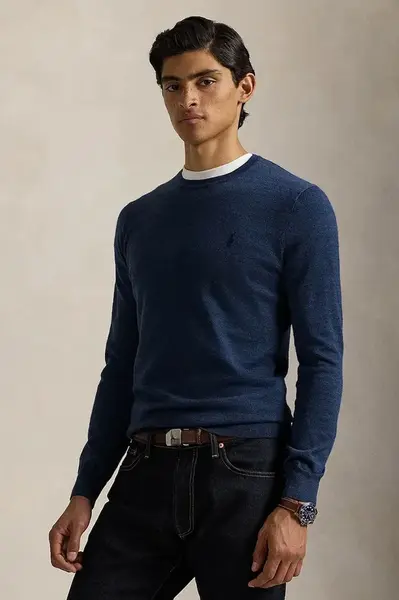 Vlněný svetr Polo Ralph Lauren pánský, šedá barva, 710946143