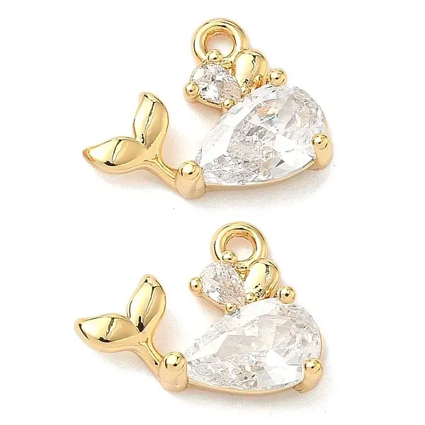 Brass Micro Pave Cubic Zirconia Whale Shape Charms