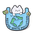 White Cat with Earth Enamel Pins