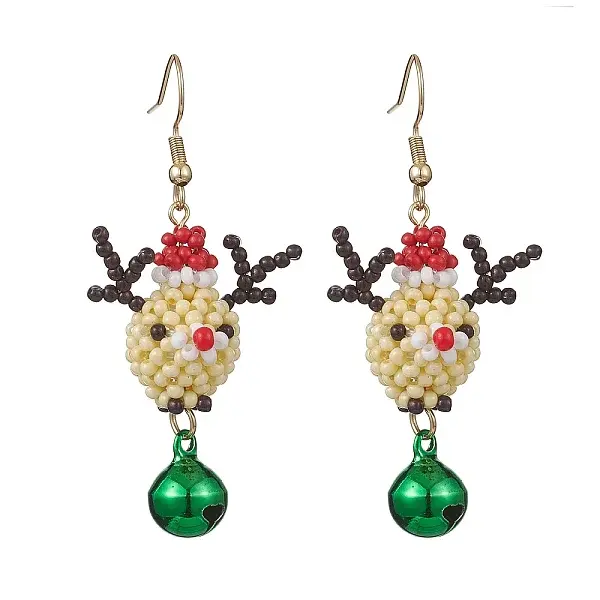 Glass Beaded Reindeer Dangle Earrings
