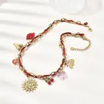 304 Stainless Steel Sun Heart Bees Red Enamel Lip Cherry Pendant Dark Red Cord Necklaces for Women