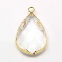 Golden Tone Brass Glass Teardrop Pendants