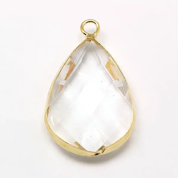 Golden Tone Brass Glass Teardrop Pendants