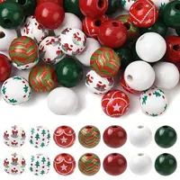 50Pcs 7 Colors Christmas Spray Painted Wood European Beads