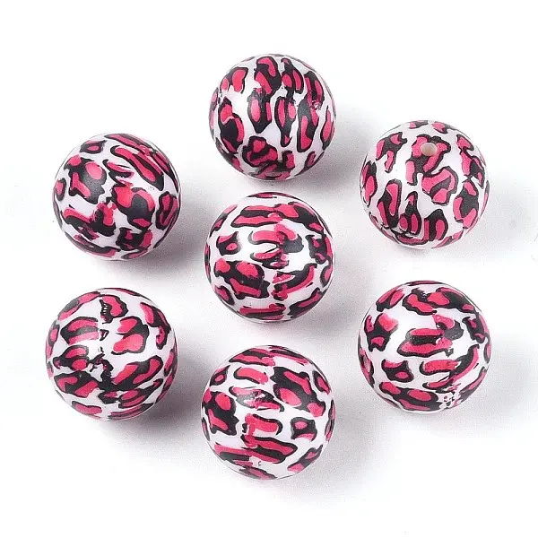 ABS Plastic Leopard Print Round Beads