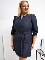 Plus size šaty s opaskom, tmavomodré