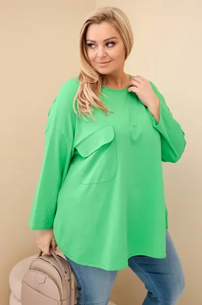 Kesi Włoski Dámska blúzka Plus Size s bavlnou, s vreckom a s podhodeným rukávom svetlozelená