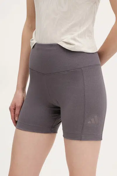 Kraťasy adidas ALL SZN RIB dámské, fialová barva, hladké, high waist, JJ1233