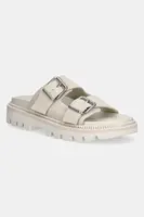 Semišové pantofle Tommy Jeans DOUBLE STRAP SANDAL SUEDE dámské, béžová barva, na platformě, EN0EN02797