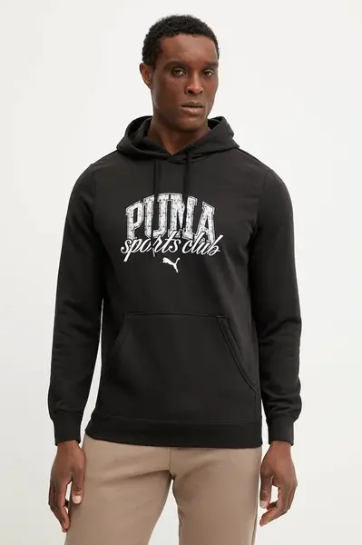 Mikina Puma pánská, černá barva, s kapucí, s potiskem, 684649