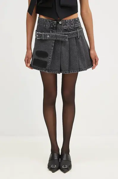 Džínová sukně AMBUSH Denim Pleats Skirt černá barva, mini, áčková, BWYF002F24DEN0011100