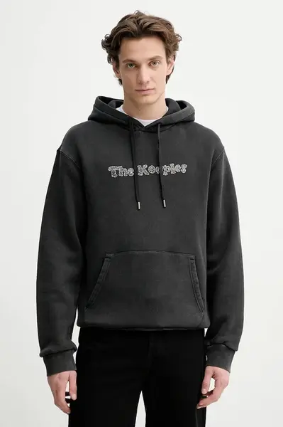 Bavlněná mikina The Kooples pánská, šedá barva, s kapucí, s aplikací, HSWE30020K
