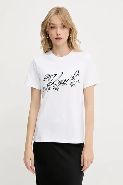 Bavlněné tričko Karl Lagerfeld dámské, bílá barva, A3W17018