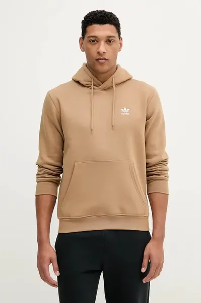 Mikina adidas Originals Essentials pánská, zelená barva, s kapucí, hladká, JW1064