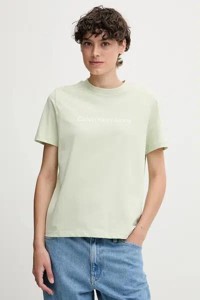 Bavlněné tričko Calvin Klein Jeans dámské, zelená barva, LV047C912G