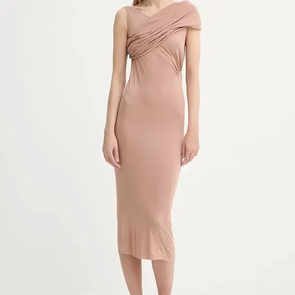 Šaty Rick Owens Lilies béžová barva, midi, přiléhavé, LI01E4518RV
