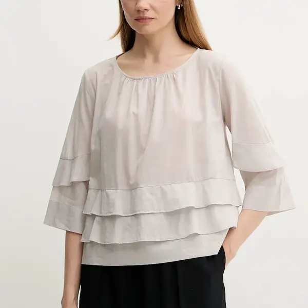 Bavlněná halenka Sisley dámská, šedá barva, hladká, 5HO1LQ08T
