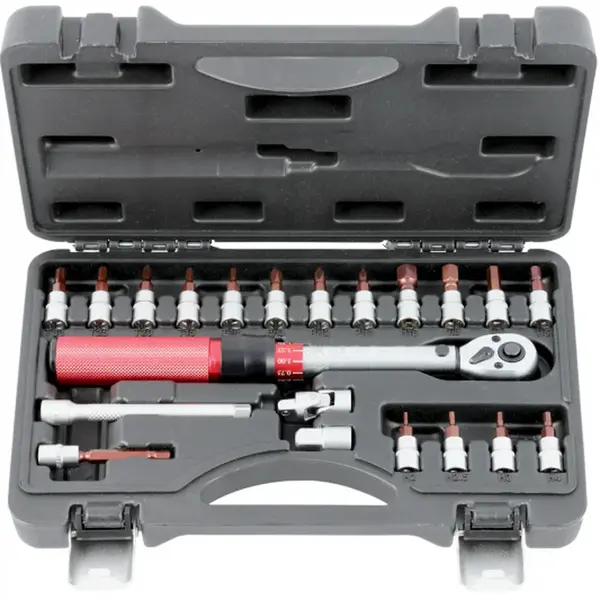 Momentový klíč 1/4", 5-25 Nm, přesný 3%, se zástrčnými hlavicemi, 21 ks - QUATROS QS59001