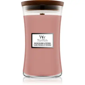Woodwick Pressed Blooms & Patchouli vonná svíčka s dřevěným knotem 609.5 g