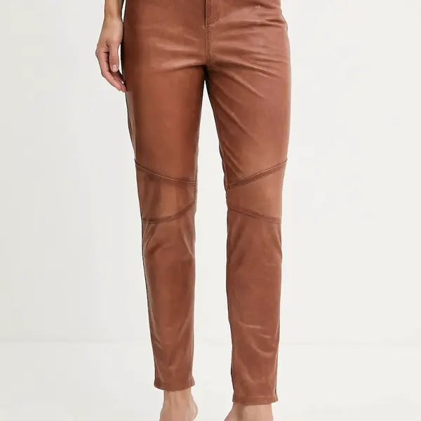 Kožené kalhoty Pinko dámské, hnědá barva, high waist, 103896 A2I1
