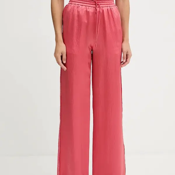 Kalhoty Pinko dámské, růžová barva, široké, high waist, 104595 A2BU