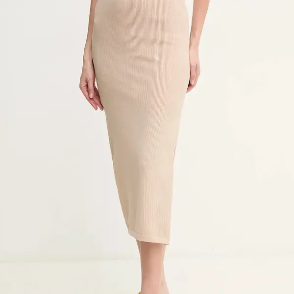Sukně Dkny béžová barva, midi, DJ5R0534